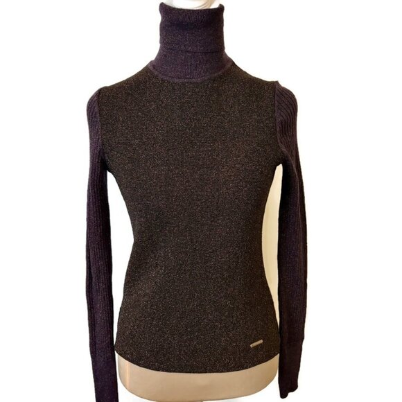 TORY BURCH Lindley Metallic Wool Blend Sweater Top Zip Back Stretch Knit Size XS - Picture 5 of 12
